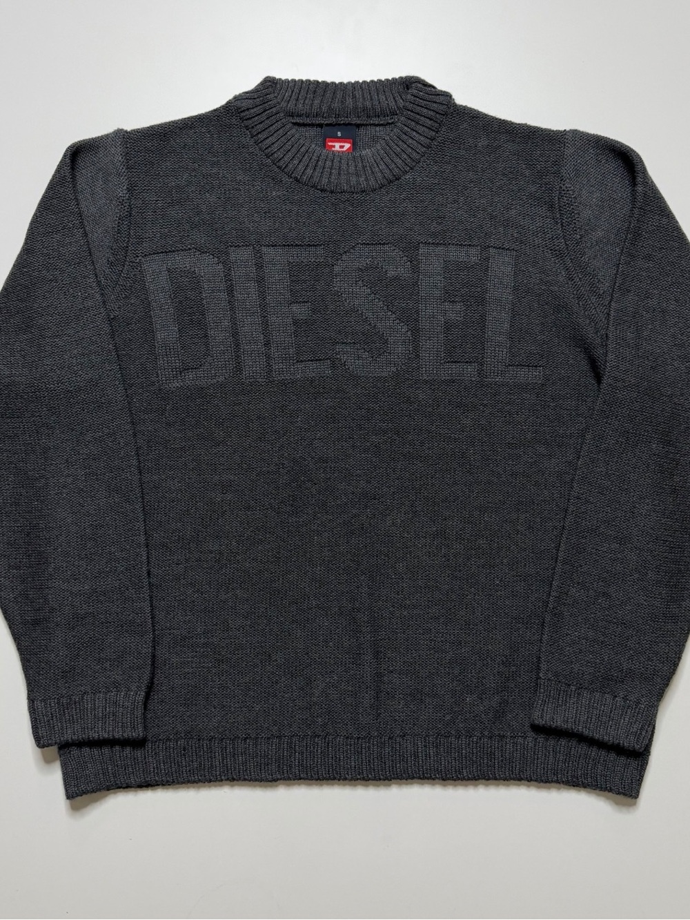 Vintage Diesel Spellout Wool Blend Knit Sweater Mens Small Gray Y2K Avant Garde